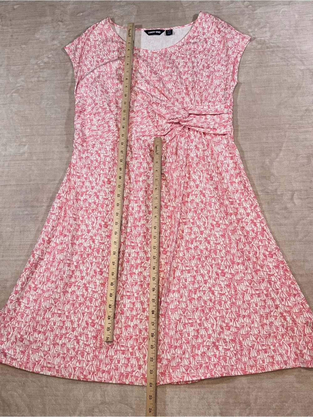 Lands' End Pink and White Knot-Front Midi Dress
